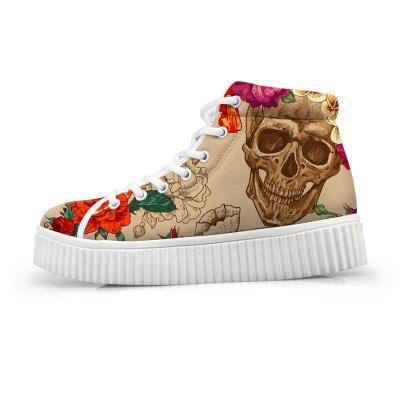 China Fashion Trend Rose Sugar Skull Skeleton Full Print Women Winter Red Platform Shoes Casual Lace Up Growing Size Lady Sneakers Factory for sale