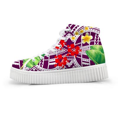 China Fashion Trend Polynesia Plumeria Tribal Hibiscus Pattern Women Winter High Top Platform Shoes Lace Lady Sneakers Print On Casual Application for sale