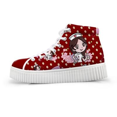 China Fashion Trend Cartoon Nurse Doctor 3D Print Winter Cute Dark Blue Red Full Platform Sneaker For Women Casual Lace Shoes 1 Pair Wholesale for sale