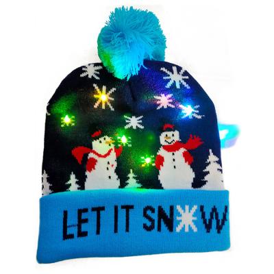 China JOINT Christmas Hat Winter Fashion Women Light Up Christmas Knit Lights Led Party 6 Bobble Festival Hallowmas Celebrate Cute Luminous Hat for sale