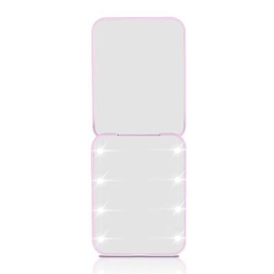 China Self-Contained Lighting Mini Portable Folding Small Square Pocket Mirror LED Light Up Make Up Mirror for sale