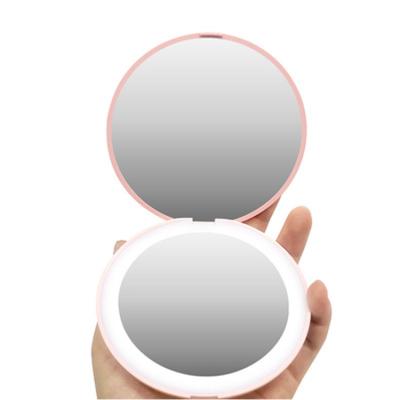 China Small Portable Folding Round Switch Lighted Pocket Mirror Touch USB Charge LED Mini Makeup Mirror for sale