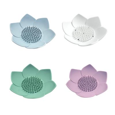 China Drain and Air Washable Bathroom Shower Soap Box Storage Dish Silicone Lotus High Value Soap Dish for sale