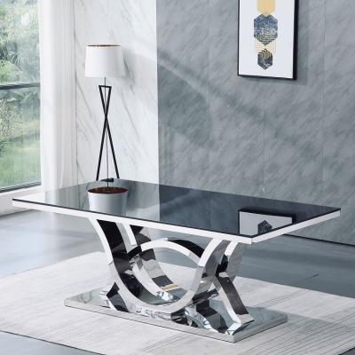 China (Others)Morden Stainless Steel Adjustable Glass Top Dining Table Coffee Table Console Table Set Base Furniture for sale