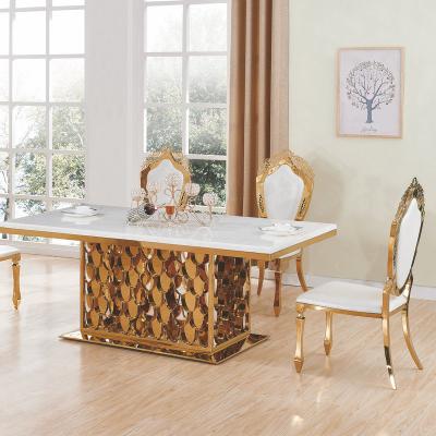 China (Other)Adjustable luxury marble dining table hotel restaurant HOME dining room furniture set with metal gold frame for sale