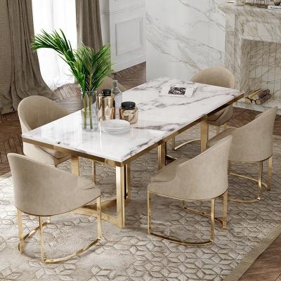 China Hot Selling Adjustable Dining Room Furniture and Metal Leg Modern Italian Marble Top (Other) Dining Table Set for sale