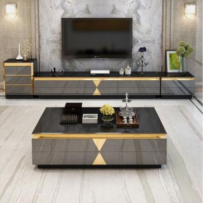 China (Other) modern adjustable light luxury tempered glass coffee table and TV cabinet combination for living room furniture for sale