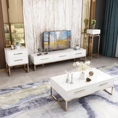 China (Others)stainless steel gold coffee table and tv stand set adjustable model living room furniture for sale