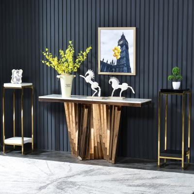 China Luxury Marble Gold (Others) Stainless Steel Hotel Furniture Side Adjustable Home Entryway Table Top Console Tables for sale