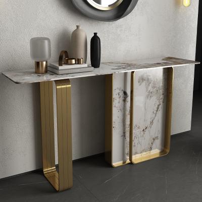 China Adjustable (other) Home Hotel Luxury Metal Art Designer Marble Accent Living room modern console table for sale