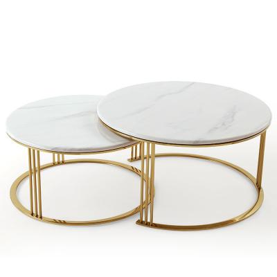 China Gold stainless steel convertible luxury white marble side table and coffee table set for living room furniture for sale