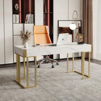 China Other Modern Luxury Gold Stainless Steel Desk And Chair Executive Sintered Stone Computer Desks For Home Office Boss Manager for sale