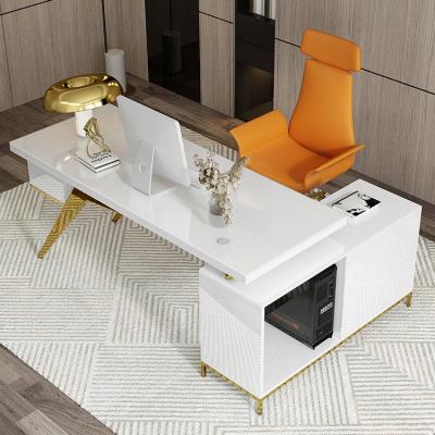 China Other Modern High Gloss Workstation Home Office Furniture Manager Table White Office L Shaped Desk With Stone Top for sale