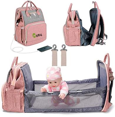 China Travel Waterproof Bag with USB Charging Baby Changing Bag 3 in 1 Diaper Bag Backpack Foldable Crib Travel Waterproof Bag with USB Charging Baby Changing Bag for sale