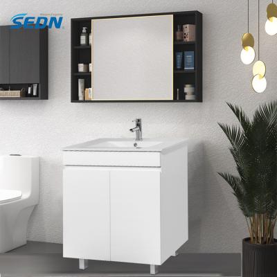 China High Quality MDF Melamine Particle Board Mirror Wash Basin Optional Modern Bevel-Handle Finger Pull Floor Bathroom Cabinets for sale