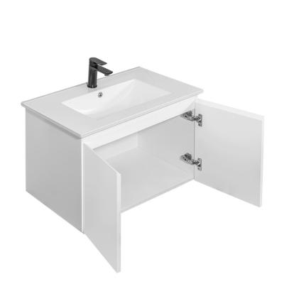 China Modern Bevel-Handle Finger Pull Hotel Home Mall Furniture 29 Inch MDF Wall Hung Single Sink Bathroom Vanity Cabinet for sale