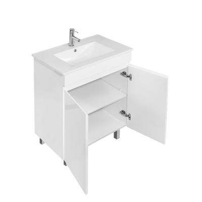 China European Modern Floor-standing Waterproof Single Cabinet Bevel-handle Finger Pull Sink White Bathroom Vanity for sale