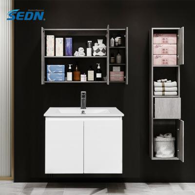 China Custom Bevel-handle Finger Pull Bathroom Furniture Wash Basin Mirror Cabinet Bathroom Vanity for sale