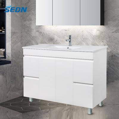 China Professional Grade Bevel-Grip Finger Pull Large Storage Floor Standing Floating Bathroom Vanity Set for sale