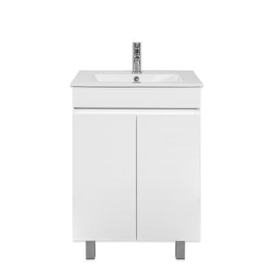 China High Quality Customized Bevel-handle Finger Pull Style Floor Standing Nordic Bathroom Cabinet With Faucet for sale