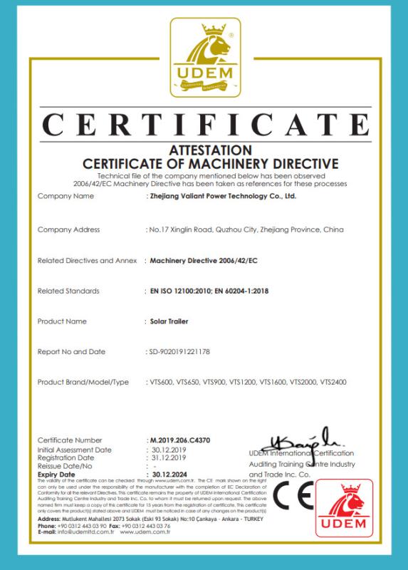 CE - Zhejiang Valiant Power Technology Co., Ltd.