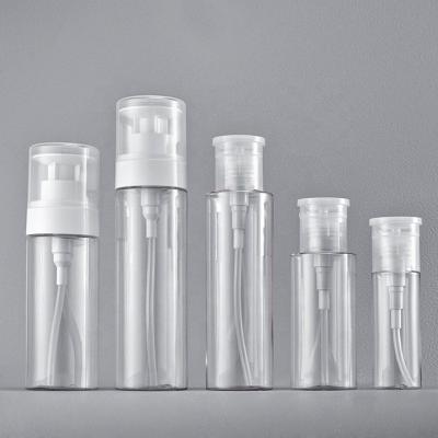 China PETG Round Bottle Cosmetic Makeup Removal Water Bottle Latex Material Transparent Bottle for sale