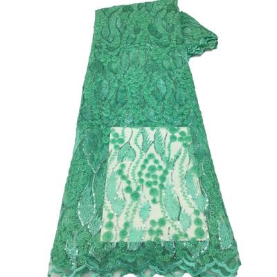 China Other High Quality 100% Polyester Mesh Rope Green Sequin Embroidery Lace Fabric For Wedding Girls Dressing for sale