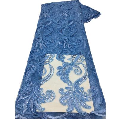 China Other 100% Polyester Fabric Sequins Embroidery Tied Blue Lace Guipure Lace Fabric for sale