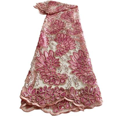 China Other African Bridal Tulle Lace Africa Dress Making Cord Fabric Guipure Floral Embroidery Sequins Lace Fabric For Women Wedding for sale