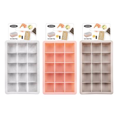 China Sustainable Factory Supplies 3 Pack Flexible Silicone Easy-Release Ice Cube 15 Tray Square Ice Mold Set for sale