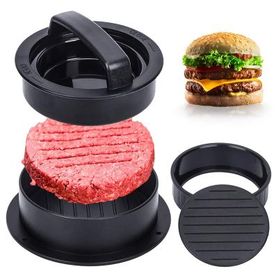 China Sustainable BBQ Tools 3 in 1 Double Meat Mold Burger Plastic Manual Stuffed Patty Maker Burger Press for sale