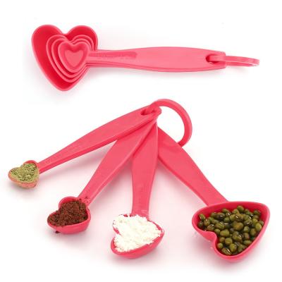 China 4 Pcs Red Small Heart Shape Sustainable Easy Store Kitchen Custom Plastic Cooking Tools for sale