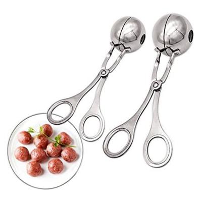 China Sustainable Kitchen Tools Stainless Steel Meat Baller Making Compression Press Tongs Spoon Clip Meatball Maker for sale