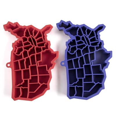 China Large Viable Flexible USA Map Design Silicone Ice Cube Tray Whiskey USA Map Design Ice Tray for sale