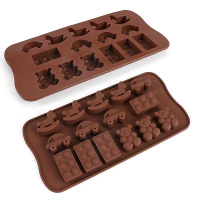 China Wholesale Disposable Children's Horse Car Bear Shape Baking Silicone 15 Cavity 3d Chocolate Mold Mold From China for sale