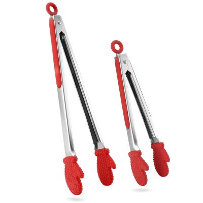 China Sustainable Kitchen Utensils Stainless Steel BBQ Grills Food Frying Tongs Hold Down Set With Silicone Handles for sale