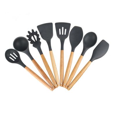 China 8 Pcs Turner Spoon Bamboo Wood Wooden Silicone Spatula Viable Commercial Cookware Set Online Cookware Set for sale