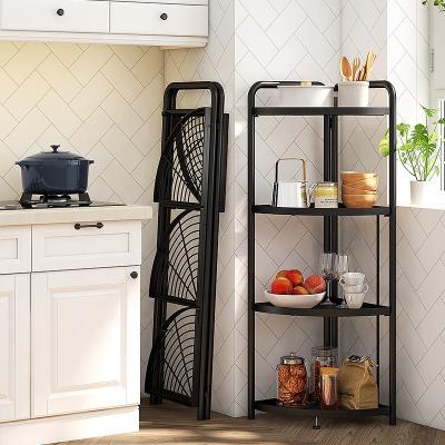 China 3-5 Tier Expandable Triangular Vegetable Shelf Organizer Foldable Kitchen Storage Corner Rack Sustainable for sale