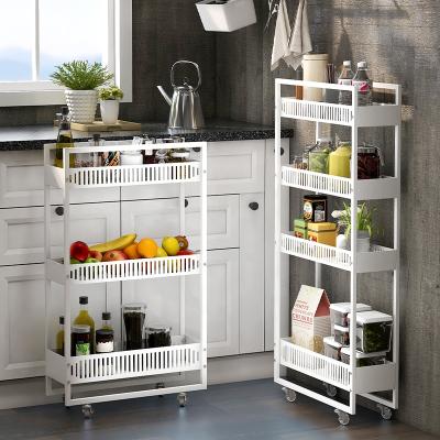 China Slim Gap Sustainable Storage Bathroom Kitchen Slide Out Steel Corner Movable Storage Rack Shelf for sale