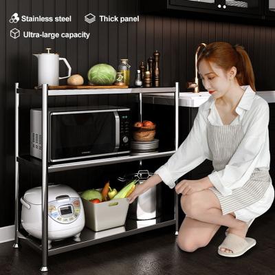 China Telescopic Microwave Oven Shelf Trolley Cart Kitchen Stainless Steel Kitchen Storage Stand Viable Adjustable Rack for sale