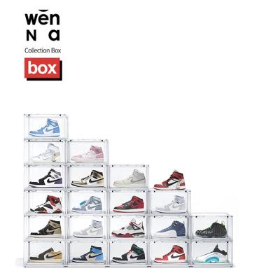 China Recycled Materials Shoe Boxes With Acrylic Stackable Customized Storage Drop Front Logo Shoe Boxes Clear Magnetic Custom Shoe Box Packaging for sale