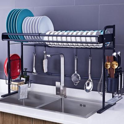 China 60-110cm Adjustable Workable 2 Tier Stainless Steel Length Expandable Over Sink Dish Drainer Rack For Kitchen Organizer Storage for sale