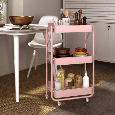 China Hot Selling PANEL Metal Bathroom Carts Foldable Living Room Rack Space Saving Kitchen Storage Cart for sale