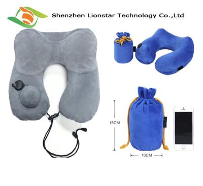 China Airplane Sleeping Inflatable Travel Pillow With High Grade Crystal Velvet Fabric Material for sale