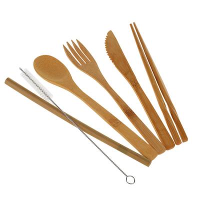 China Ruisen Nature Stocked Bamboo Color Set of 5 Cutlery Set with Palm Design Handle Spoon Fork and Knife Set for sale