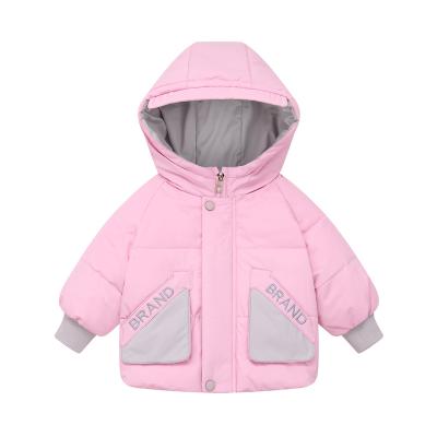 China Cute Warm Breathable White Back Pocket Winter Jacket Down Jacket Toddler Kids Girls Hooded Outerwear Parka White Windproof Boy for sale