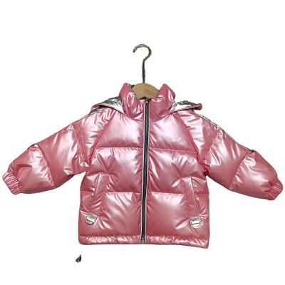 China Toddler Breathable Pale Pink Shiny Raincoat Down Cotton Jacket Fashion Winter Warm Coat Clothes Hooded Outerwear 3-8T for sale