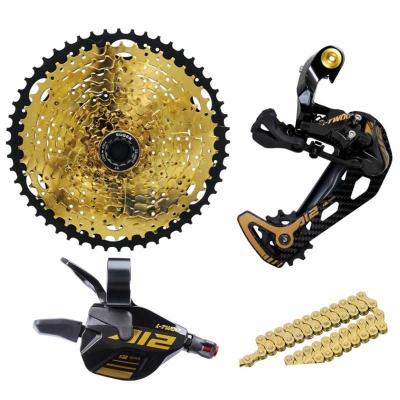 China LTWOO AT12 1x12S MTB Mountain Bike Mountain Bike Groupset 12 Speed ​​Clutch Aluminum Rear Derailleur Cassette 11-52T Gold KMC Chain For Shimano for sale