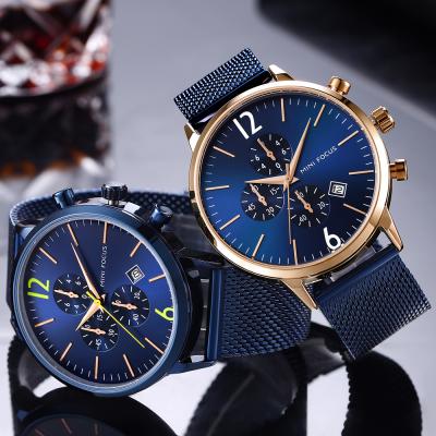 China Chronograph MIini Focus Fashion Business Men's Casual Quartz Watch with Steel Mesh Band for sale