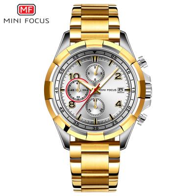 China Cheap Price Mini Focus Fashion Modern Design Chronograph Handsome Seel Band Quartz Wristwatches For Men for sale